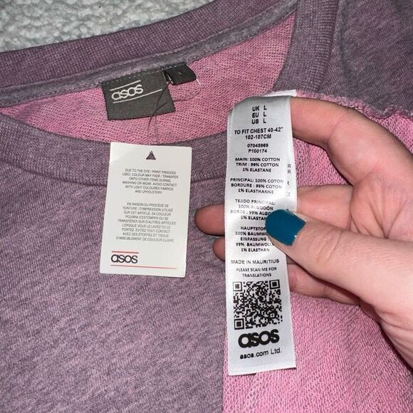 ASOS Women’s Heathered Pink Black Crewneck Sweatshirt Size Large NWT - Picture 6 of 11